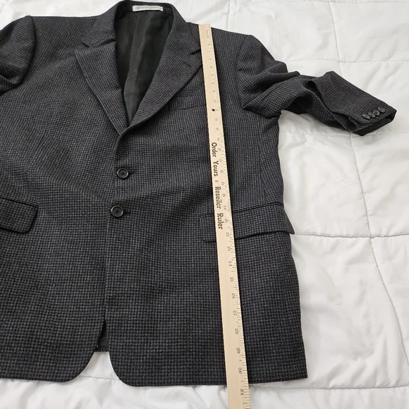 Hickey Freeman Blazer Men 44 Short Gray Black Houndstooth Wool Jacket Sport Coat
